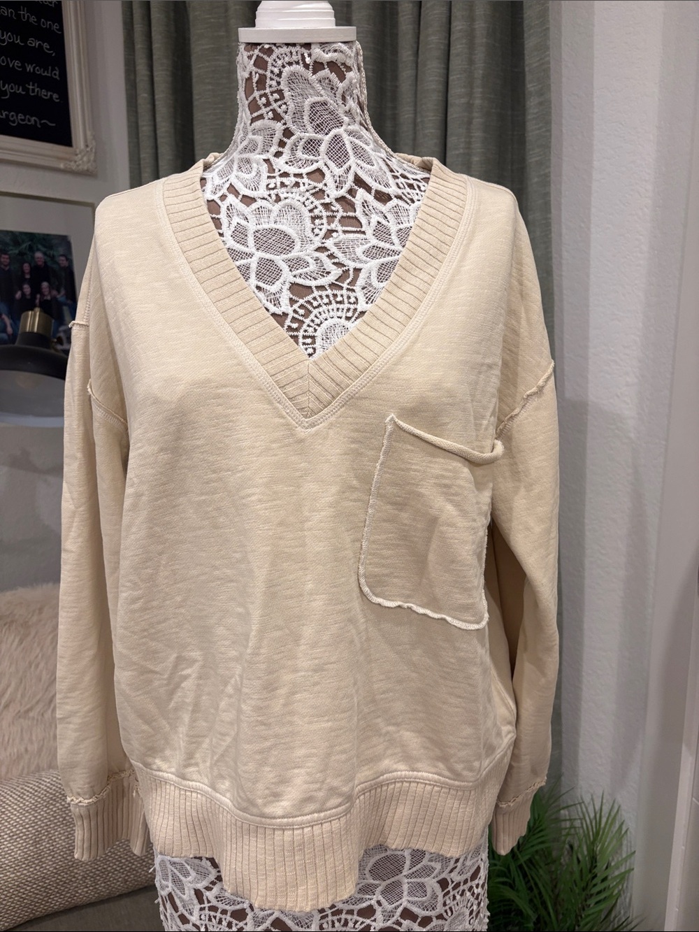 Pilcro Montana Pocket Knit Cream Top by Anthropologie